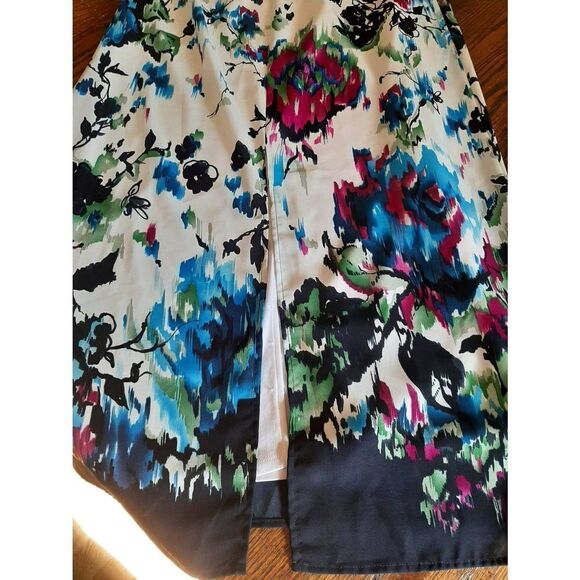 Size 8 Dressbarn Floral Maxi Long Halter Dress Lined Sleeveless Blue Pink Green - Picture 4 of 6